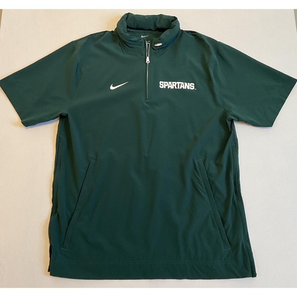 Nike Michigan State Spartans Green 1/4 Zip Hooded Pullover Mens L Team Issued